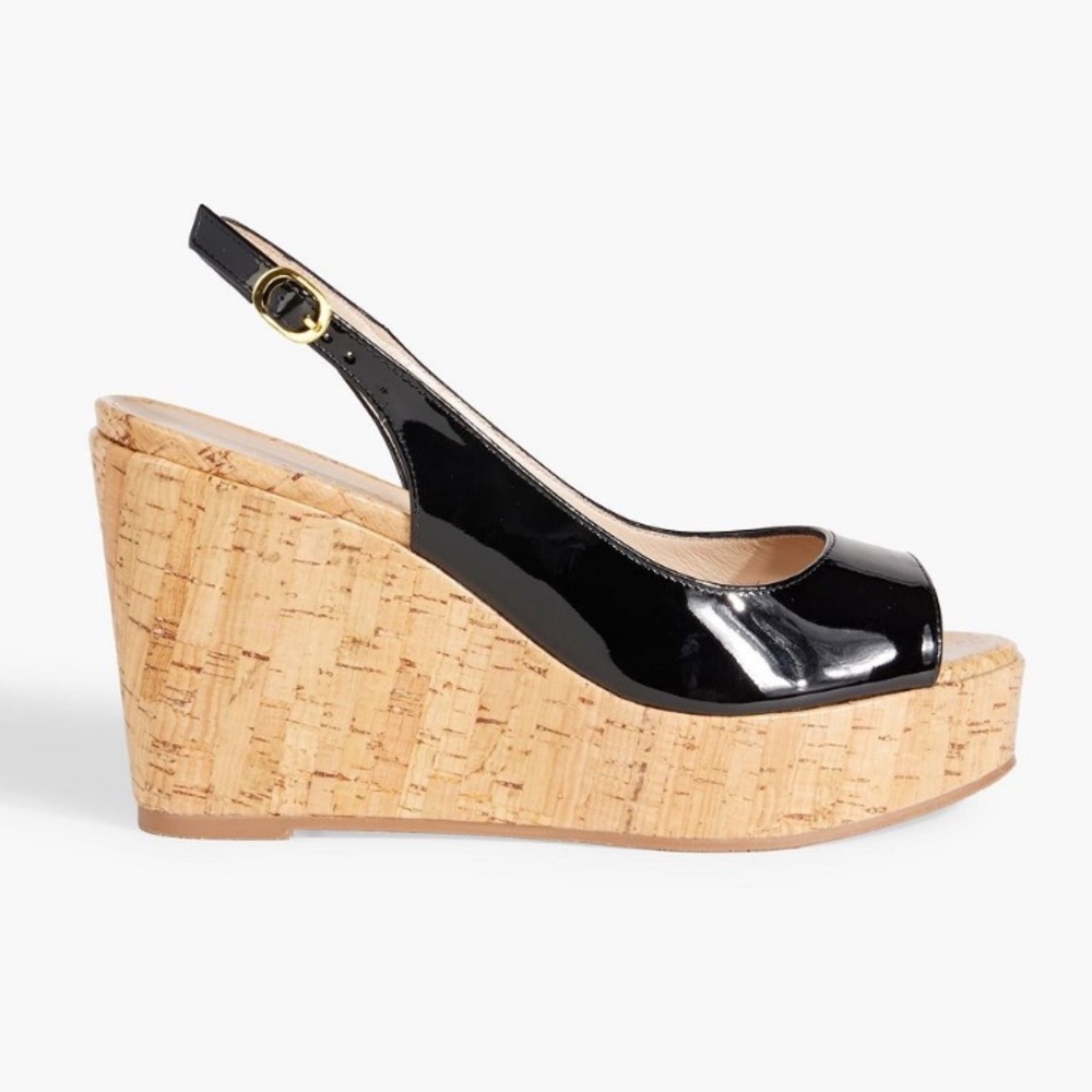 Stewart Weitzman, patent leather black slingback wedges women’s 10
